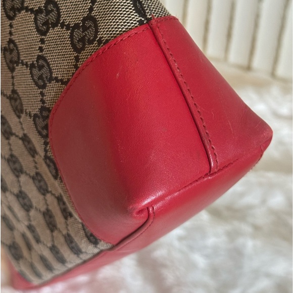 Gucci GG Canvas Red Leather Trimmed Shoulder Bag/ Tote - Picture 5 of 10